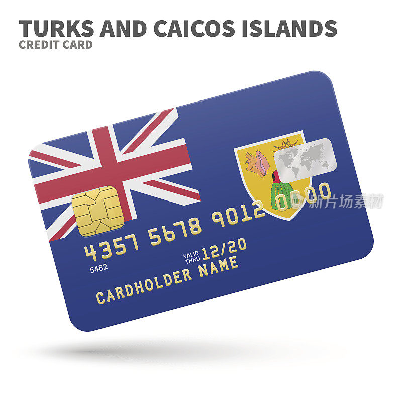 Credit card with Turks and Caicos Islands flag background for